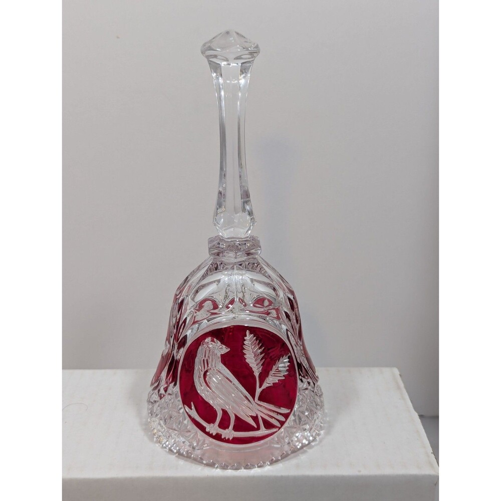 Echt Bleikristall Lead Crystal Bell Germany Cranberry Bird 8" Hochglanzpoliert